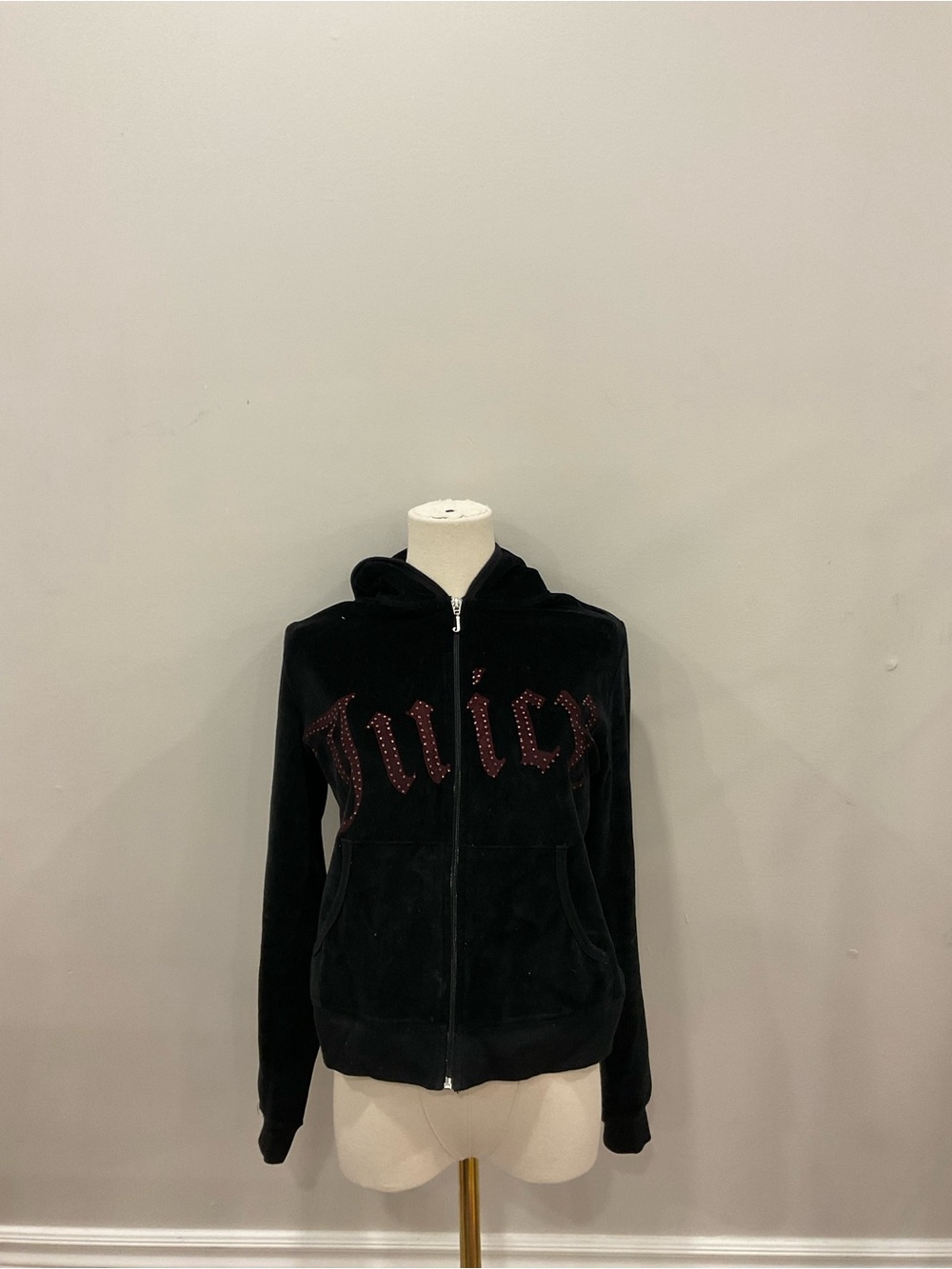 Juicy Couture Black Velour Zip Jacket with Red Crystal